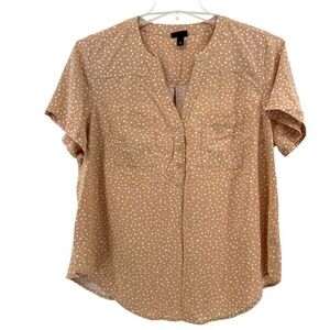 Torrid Harper Women's Tan White Polka Dot V-Neck Short Sleeve Shirt Size 0 / XL